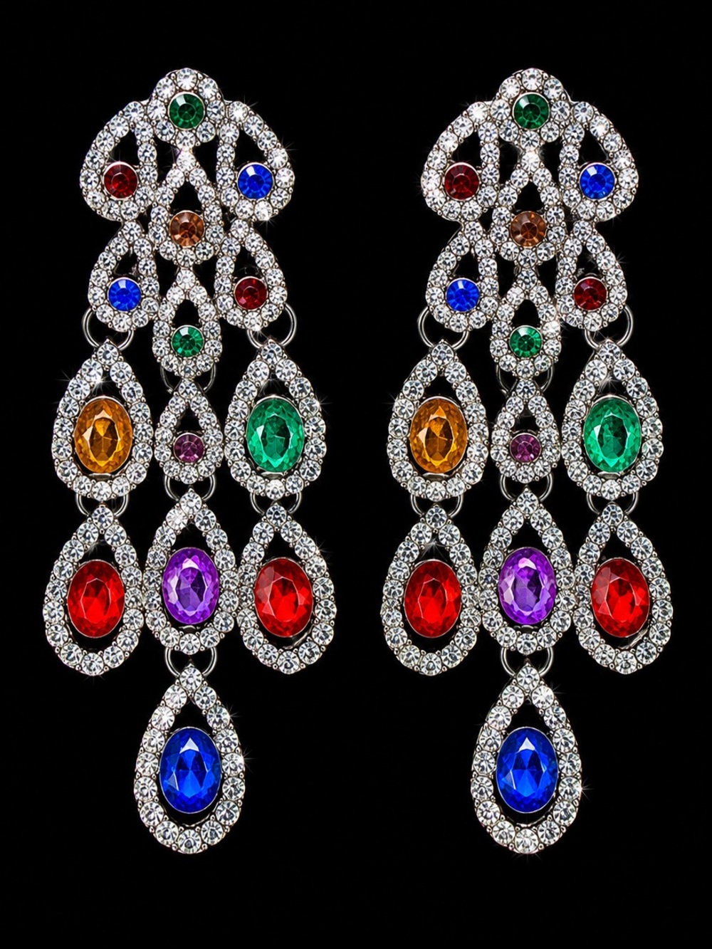 Multicolor Faceted and Clear Crystal Chandelier pierced Statement Earrings,NWOT